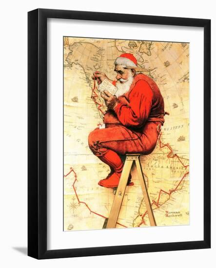 "Santa at the Map", December 16,1939-Norman Rockwell-Framed Premium Giclee Print