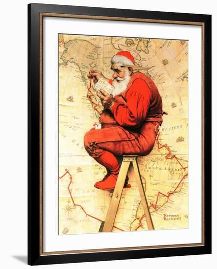 "Santa at the Map", December 16,1939-Norman Rockwell-Framed Giclee Print