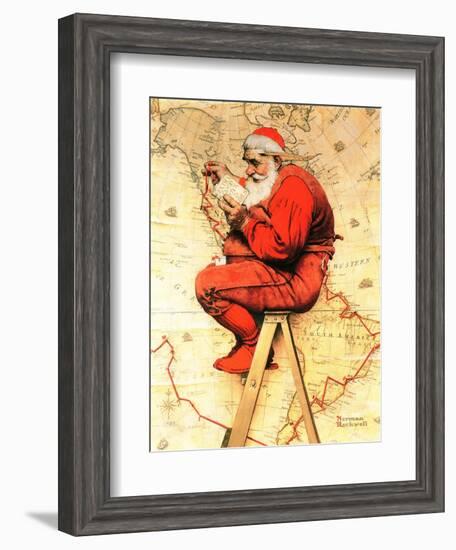 "Santa at the Map", December 16,1939-Norman Rockwell-Framed Giclee Print