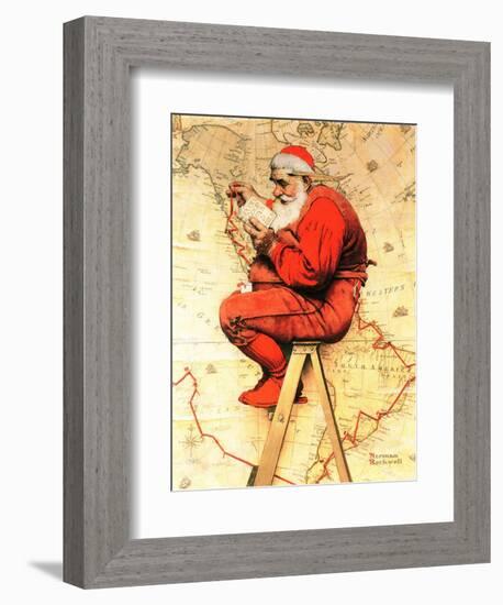 "Santa at the Map", December 16,1939-Norman Rockwell-Framed Giclee Print