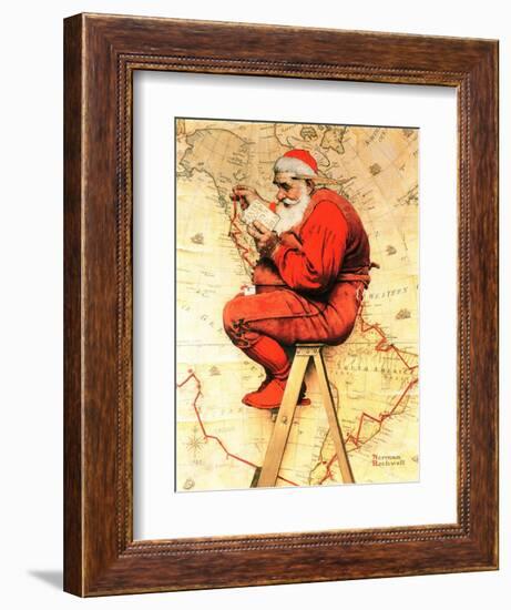 "Santa at the Map", December 16,1939-Norman Rockwell-Framed Giclee Print