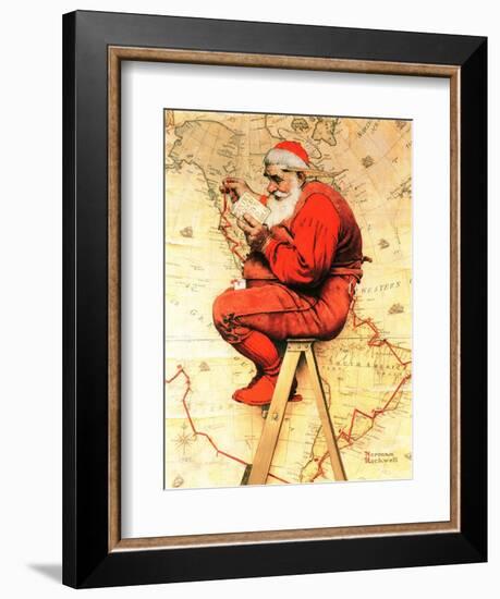 "Santa at the Map", December 16,1939-Norman Rockwell-Framed Giclee Print