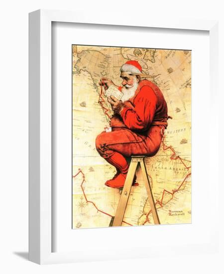 "Santa at the Map", December 16,1939-Norman Rockwell-Framed Giclee Print