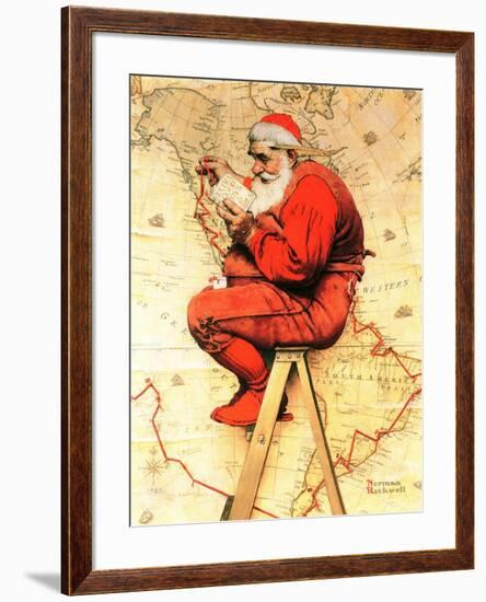 "Santa at the Map", December 16,1939-Norman Rockwell-Framed Giclee Print