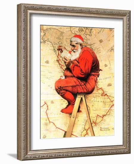 "Santa at the Map", December 16,1939-Norman Rockwell-Framed Giclee Print