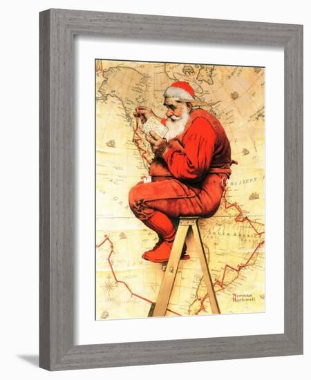 "Santa at the Map", December 16,1939-Norman Rockwell-Framed Giclee Print