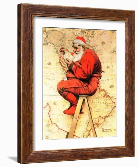 "Santa at the Map", December 16,1939-Norman Rockwell-Framed Giclee Print