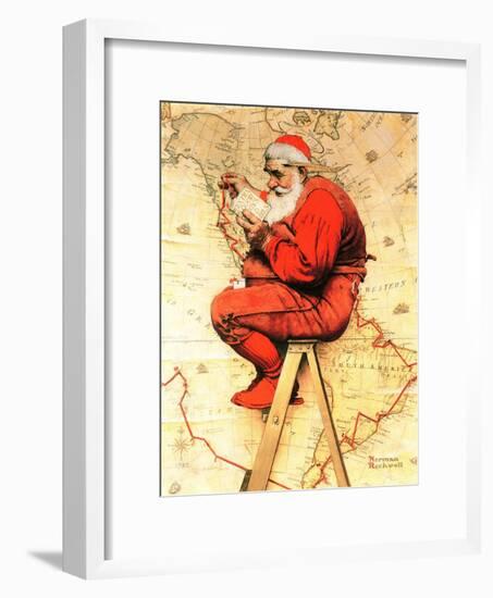 "Santa at the Map", December 16,1939-Norman Rockwell-Framed Giclee Print