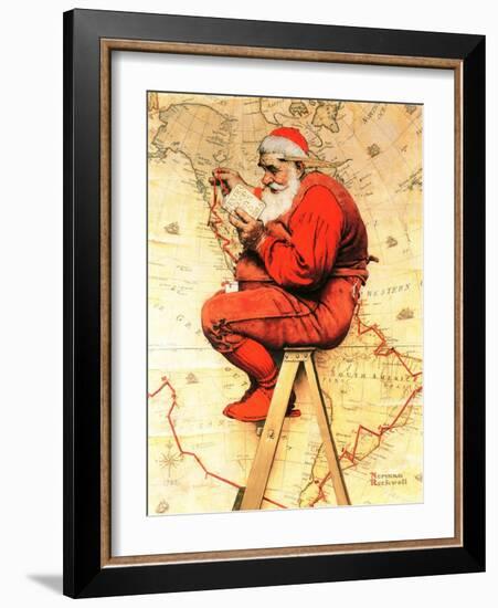 "Santa at the Map", December 16,1939-Norman Rockwell-Framed Giclee Print