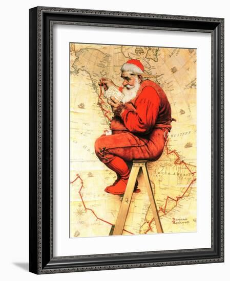 "Santa at the Map", December 16,1939-Norman Rockwell-Framed Giclee Print