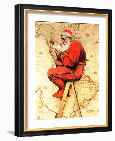 "Santa at the Map", December 16,1939-Norman Rockwell-Framed Giclee Print