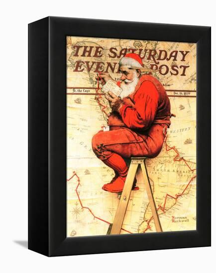 "Santa at the Map" Saturday Evening Post Cover, December 16,1939-Norman Rockwell-Framed Premier Image Canvas