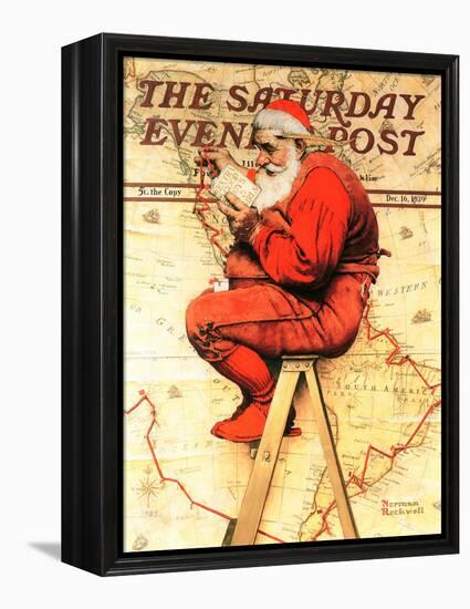 "Santa at the Map" Saturday Evening Post Cover, December 16,1939-Norman Rockwell-Framed Premier Image Canvas