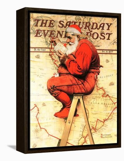 "Santa at the Map" Saturday Evening Post Cover, December 16,1939-Norman Rockwell-Framed Premier Image Canvas