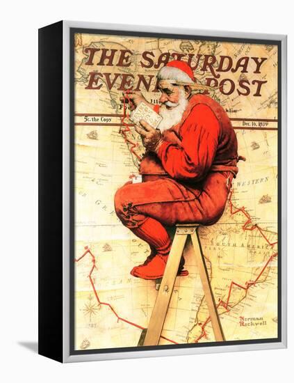 "Santa at the Map" Saturday Evening Post Cover, December 16,1939-Norman Rockwell-Framed Premier Image Canvas