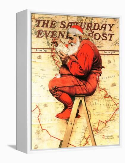 "Santa at the Map" Saturday Evening Post Cover, December 16,1939-Norman Rockwell-Framed Premier Image Canvas