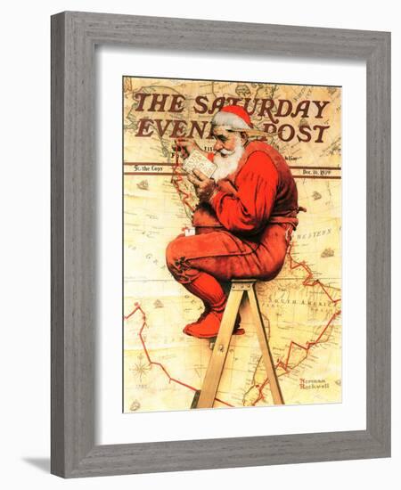 "Santa at the Map" Saturday Evening Post Cover, December 16,1939-Norman Rockwell-Framed Premium Giclee Print