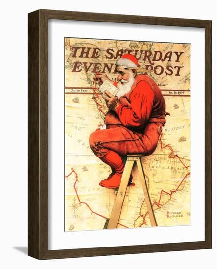 "Santa at the Map" Saturday Evening Post Cover, December 16,1939-Norman Rockwell-Framed Premium Giclee Print