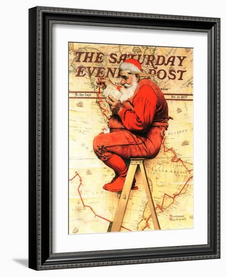 "Santa at the Map" Saturday Evening Post Cover, December 16,1939-Norman Rockwell-Framed Premium Giclee Print