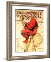 "Santa at the Map" Saturday Evening Post Cover, December 16,1939-Norman Rockwell-Framed Giclee Print