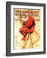 "Santa at the Map" Saturday Evening Post Cover, December 16,1939-Norman Rockwell-Framed Giclee Print