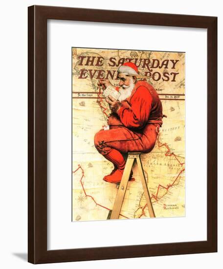 "Santa at the Map" Saturday Evening Post Cover, December 16,1939-Norman Rockwell-Framed Giclee Print