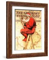 "Santa at the Map" Saturday Evening Post Cover, December 16,1939-Norman Rockwell-Framed Giclee Print