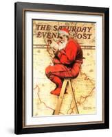 "Santa at the Map" Saturday Evening Post Cover, December 16,1939-Norman Rockwell-Framed Giclee Print