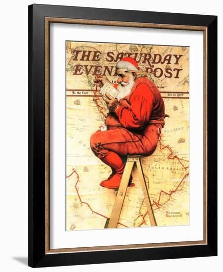 "Santa at the Map" Saturday Evening Post Cover, December 16,1939-Norman Rockwell-Framed Giclee Print