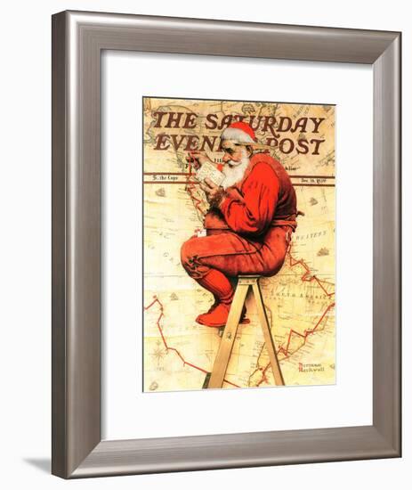 "Santa at the Map" Saturday Evening Post Cover, December 16,1939-Norman Rockwell-Framed Giclee Print