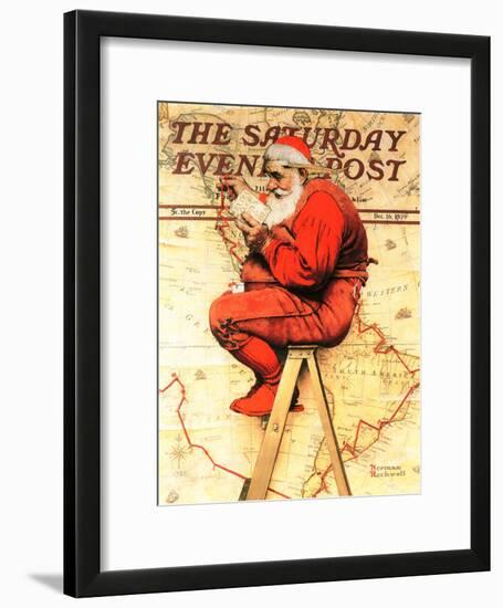 "Santa at the Map" Saturday Evening Post Cover, December 16,1939-Norman Rockwell-Framed Giclee Print