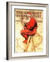 "Santa at the Map" Saturday Evening Post Cover, December 16,1939-Norman Rockwell-Framed Giclee Print