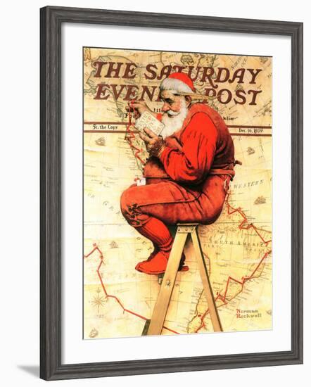 "Santa at the Map" Saturday Evening Post Cover, December 16,1939-Norman Rockwell-Framed Giclee Print