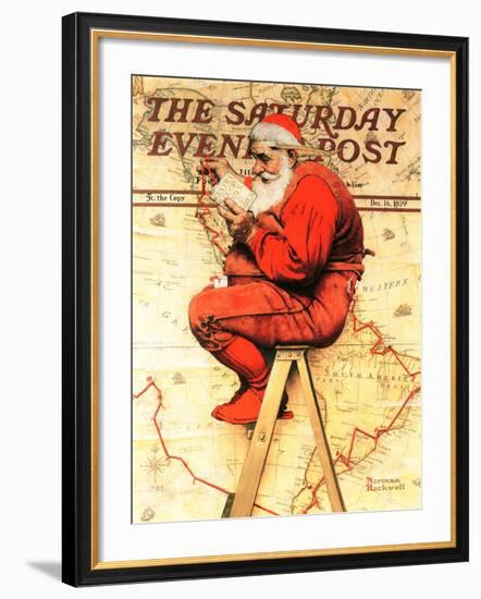 "Santa at the Map" Saturday Evening Post Cover, December 16,1939-Norman Rockwell-Framed Giclee Print