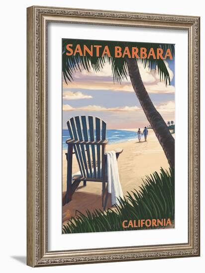 Santa Barbara, California - Adirondack Chair on the Beach-Lantern Press-Framed Art Print