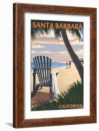 Santa Barbara, California - Adirondack Chair on the Beach-Lantern Press-Framed Art Print