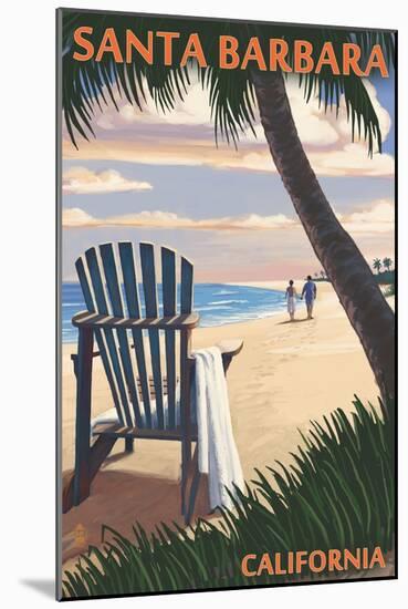 Santa Barbara, California - Adirondack Chair on the Beach-Lantern Press-Mounted Art Print