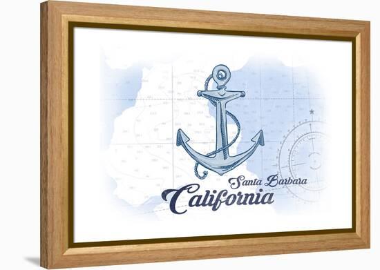 Santa Barbara, California - Anchor - Blue - Coastal Icon-Lantern Press-Framed Stretched Canvas