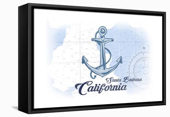 Santa Barbara, California - Anchor - Blue - Coastal Icon-Lantern Press-Framed Stretched Canvas