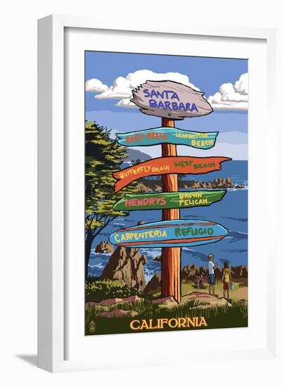 Santa Barbara, California - Destination Sign-Lantern Press-Framed Art Print