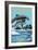 Santa Barbara, California - Dolphins Jumping-Lantern Press-Framed Premium Giclee Print