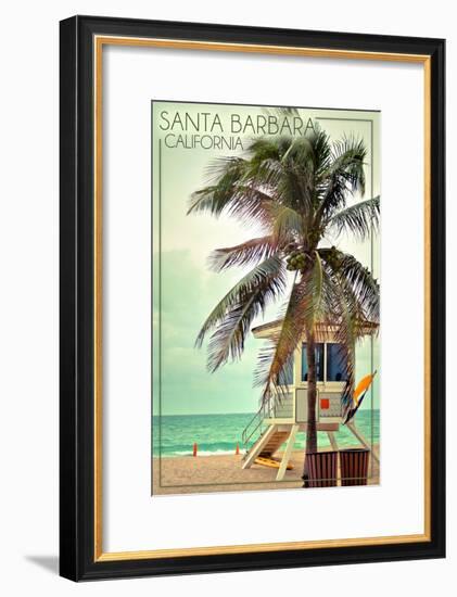 Santa Barbara, California - Lifeguard Shack and Palm-Lantern Press-Framed Art Print