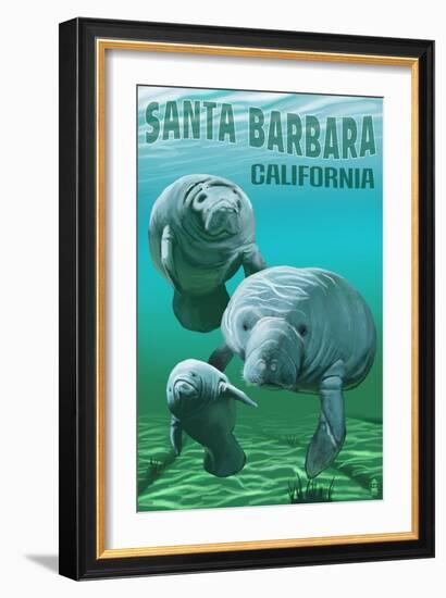 Santa Barbara California - Manatees - Manatees-Lantern Press-Framed Art Print