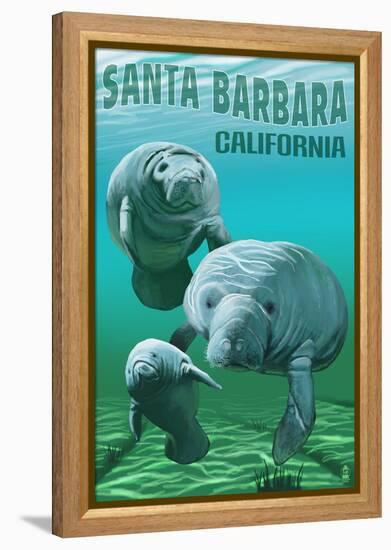 Santa Barbara California - Manatees - Manatees-Lantern Press-Framed Stretched Canvas