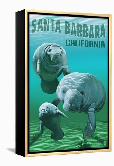 Santa Barbara California - Manatees - Manatees-Lantern Press-Framed Stretched Canvas