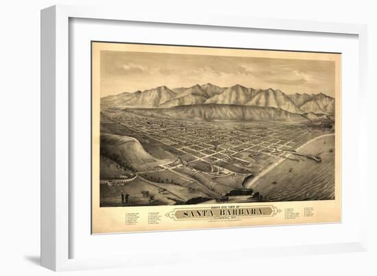 Santa Barbara, California - Panoramic Map No. 1-Lantern Press-Framed Art Print