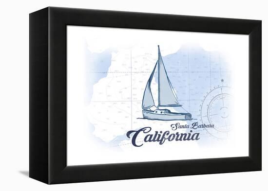 Santa Barbara, California - Sailboat - Blue - Coastal Icon-Lantern Press-Framed Stretched Canvas