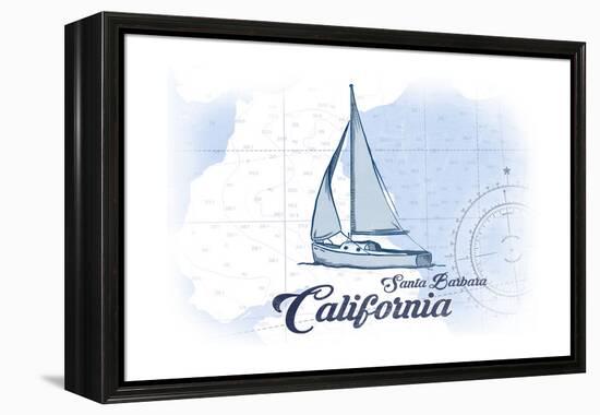 Santa Barbara, California - Sailboat - Blue - Coastal Icon-Lantern Press-Framed Stretched Canvas