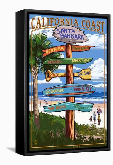 Santa Barbara, California - Sign Destinations-Lantern Press-Framed Stretched Canvas