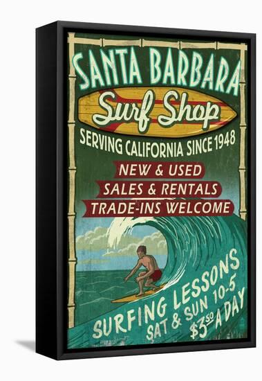 Santa Barbara, California - Surf Shop-Lantern Press-Framed Stretched Canvas